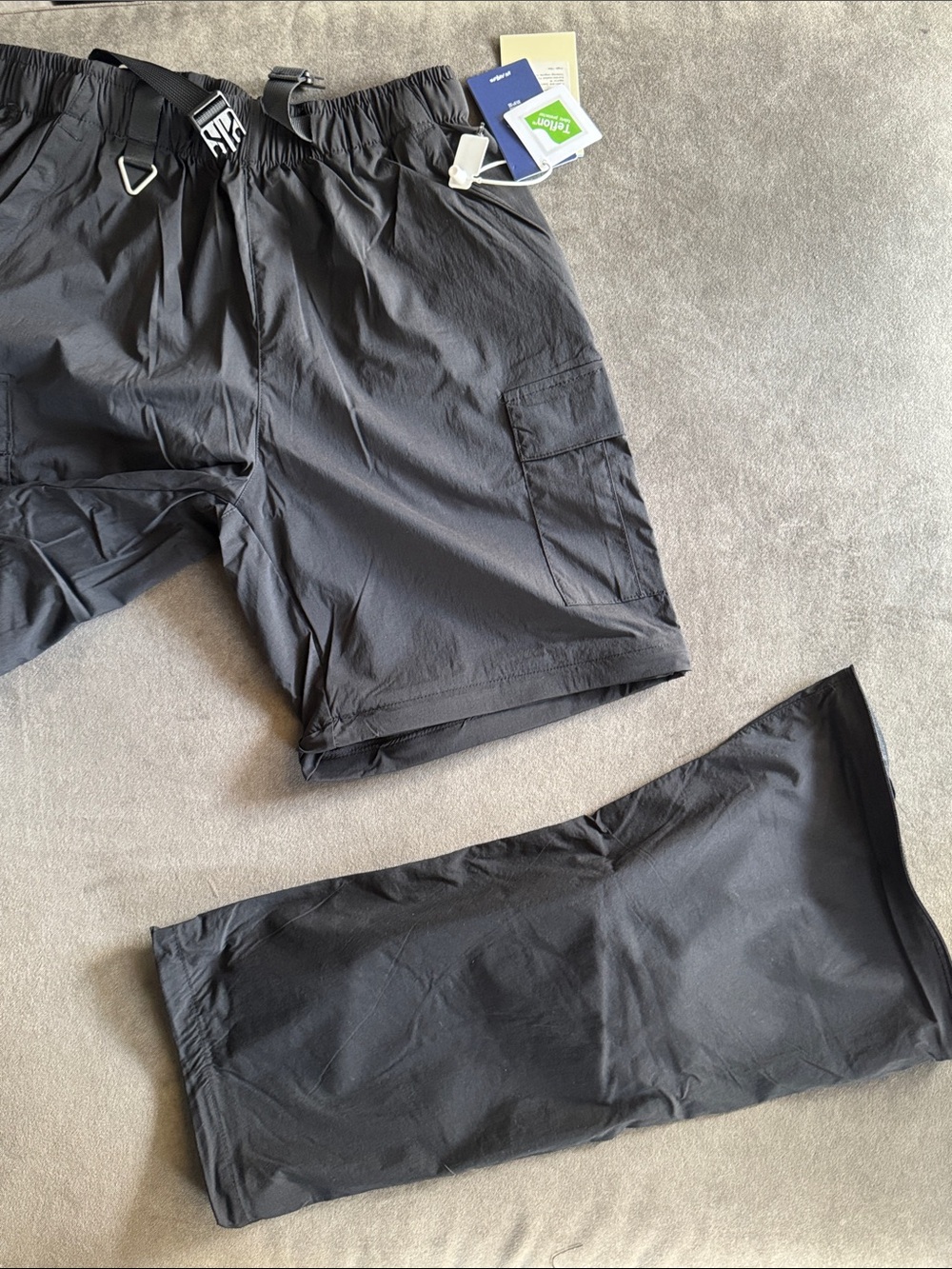 Mens Black Convertible Cargo Pants Shorts Water-Resistant Zip Pocket *LARGE READ - Picture 13 of 15
